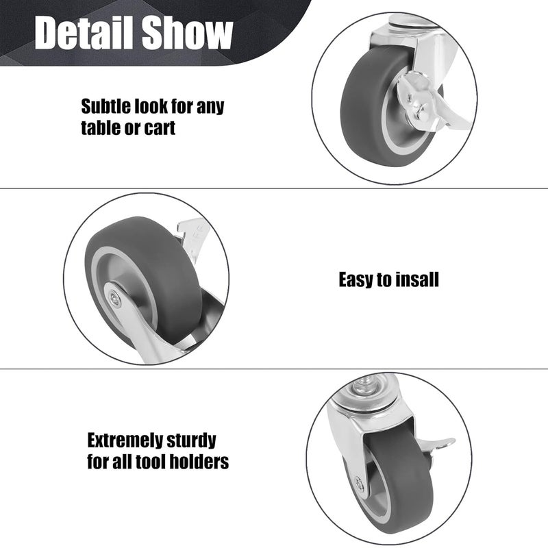 BAISASY Caster Wheels, 3 Inch Stem Casters Set of 4, Heavy Duty Swivel Wheel with Brake, Metric Size M10-1.5-15 (Screw Diameter 10mm, Screw Length 15mm) Casters for Workbench Trolley, Furniture Dolly - Image 5